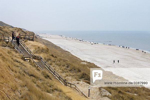 Wooden staircase on dunes at the North sea coast  Kampen  Sylt  Germany  elevated view