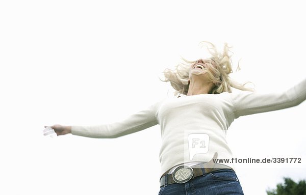 Woman jumping with joy