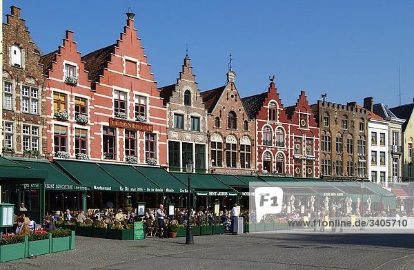 Market place and street cafes  Bruges  Flanders  Belgium
