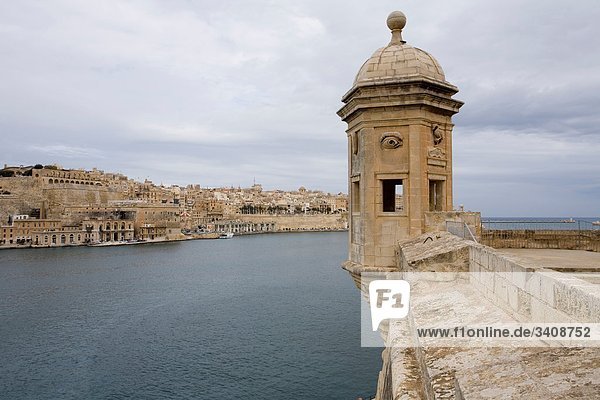 Watch tower of Grand Harbour and Senglea  Valletta  Malta  Europe