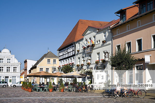 Restaurant at the marketplace of Ueckermuende  Germany
