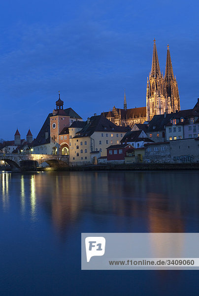 Danube River and old town of Regensburg  Germany