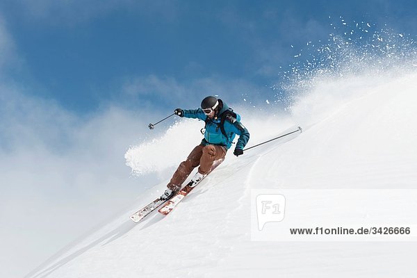 Austria  Arlberg  Man skiing downhill