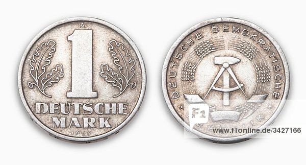 Deutschmark coin  close-up  elevated view