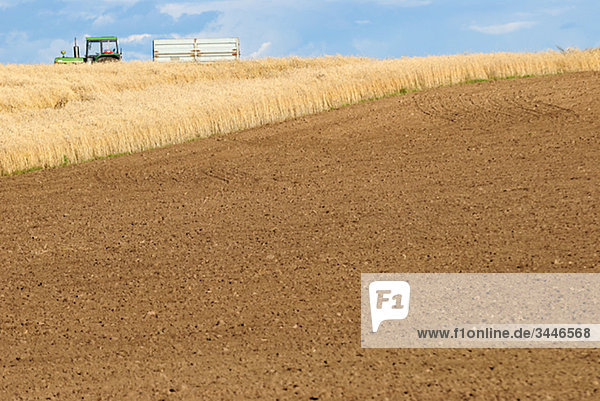 Skandinavische Halbinsel  Schweden  _ñsterg__tland  Ploughed Feld mit Traktor im Hintergrund