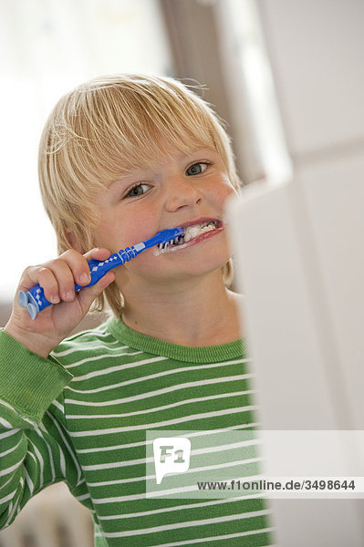 Junge putzt sich die Zähne  Flachwinkelansicht