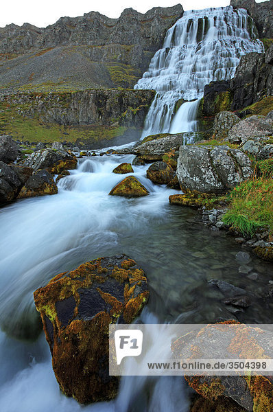 Dynjandi a large waterfall in the central Westfjords of Iceland
