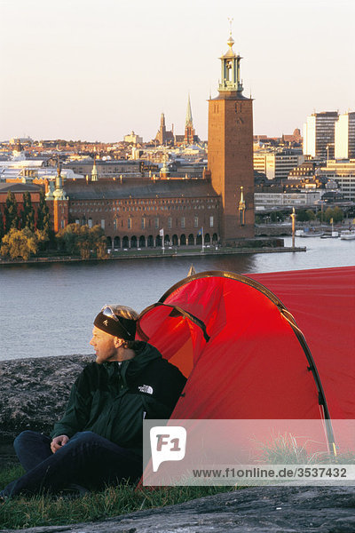 One person with a tent in Stockholm  Sweden