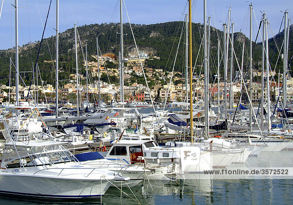 Sailing boats in marina  Puerto de Andraitx  Mallorca  Spain  Europe