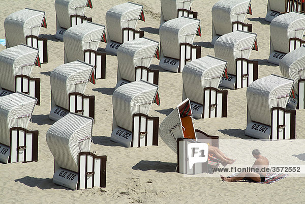 Beach chairs at beach  Sellin  Ruegen  Mecklenburg-Western Pomerania  Germany  Europe