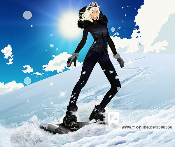 Frau auf Snowboard