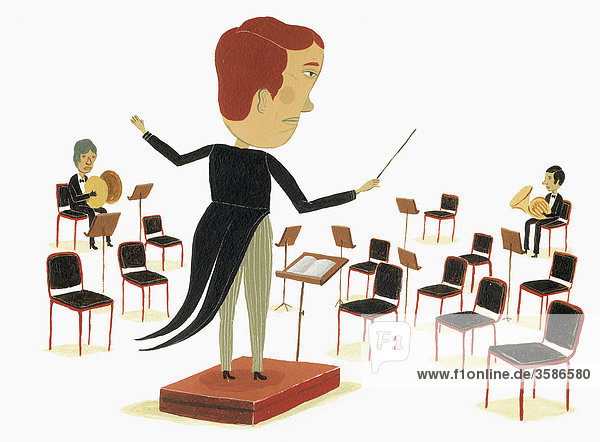 Dirigent schaut auf fast leere Orchesterplätze