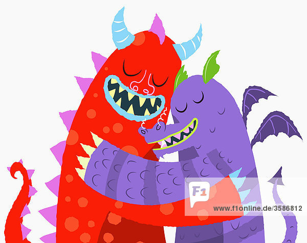 Zwei Monster umarmen sich