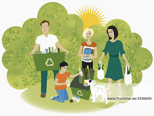 Familie mit Recycling-Produkten