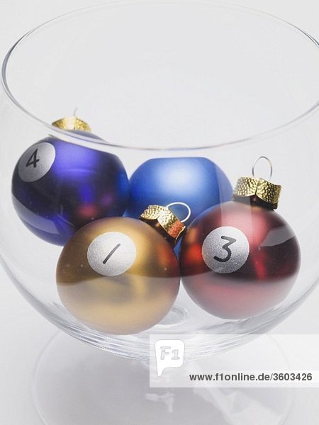 Christmas baubles with numbers (billiard balls)