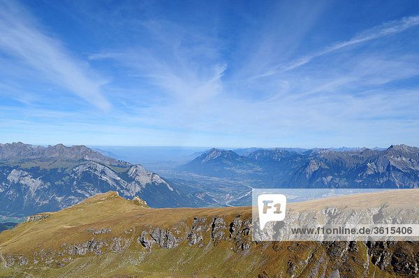 Landschaftlich schön landschaftlich reizvoll Berg Natur Alpen Herbst Ansicht sehen blicken Rheintal Schweiz