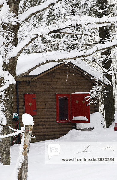 Verschneites Blockhaus  Winter  Kanada