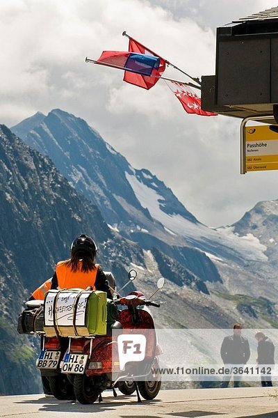 Honeymoon Vespa Nufenen pass Canton Valais Switzerland