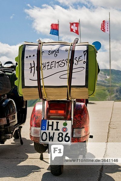 Honeymoon Vespa Nufenen pass Canton Valais Switzerland