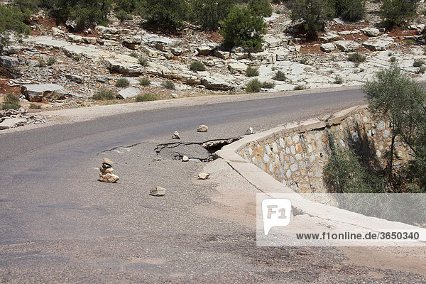 Warning for road damage  Morocco  Africa