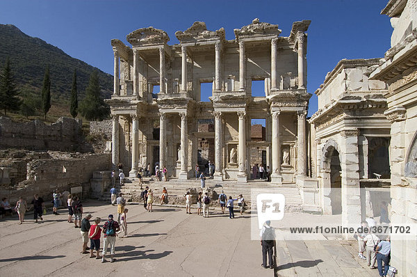 Turkey Ephesus excavation library of Celsus erected 135 AD by C. Aquila as a memorial to this father Celsus
