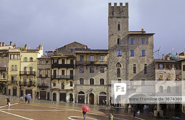 Place Piazza grande in Arezzo after rain Tuscany Italy