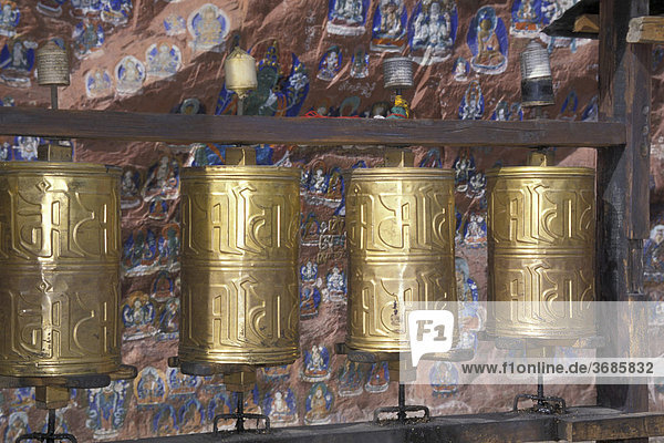 Goldfarbene Gebetsmühlen Gebetsmühle Tibet