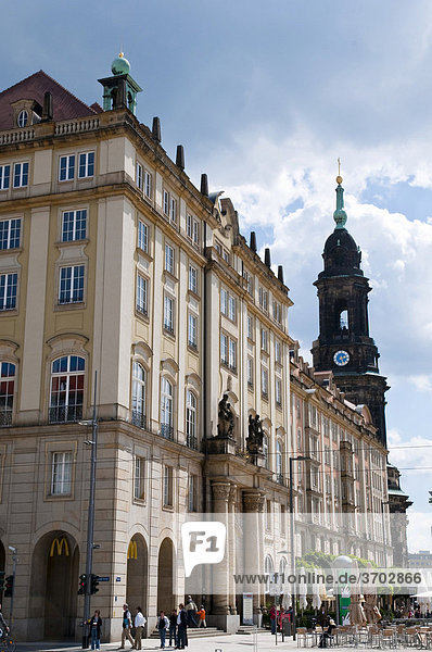 Old Market Square with Kreuzkirche  Church of the Cross  historic town centre  Dresden  Saxony  Germany  Europe
