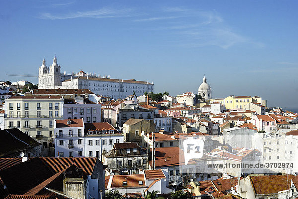 View over the Alfama district with the monastery and church of Sao Vicente de Fora  Lisbon  Portugal  Europe
