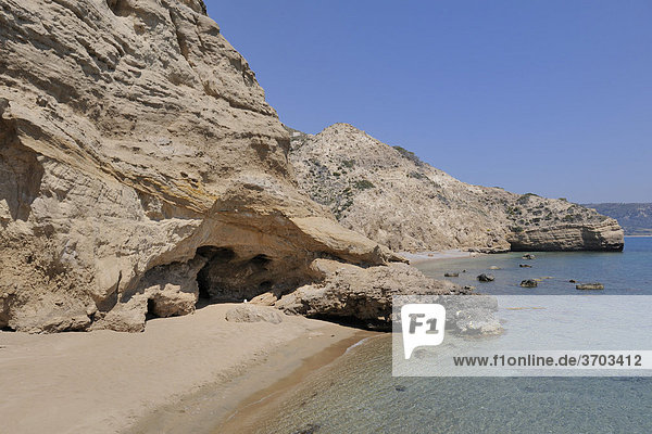 Secluded bathing beach  Cape Fourni  Rhodes  Greece  Europe
