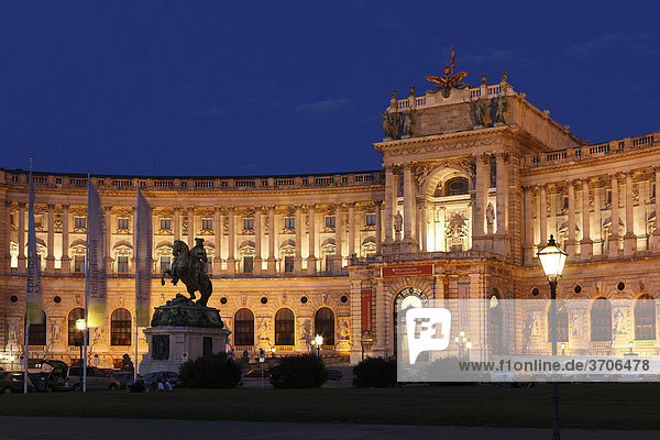 Hofburg Imperial Palace on Heldenplatz Heroes' Square  equestrian statue of Prince Eugen  Vienna  Austria  Europe