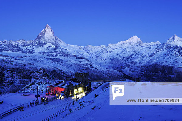 Bergstation Gornergrad mit Matterhorn  Zermatt  Wallis  Schweiz  Europa