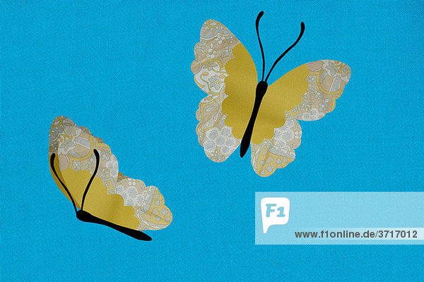 Zwei Schmetterlinge vor blauem Hintergrund