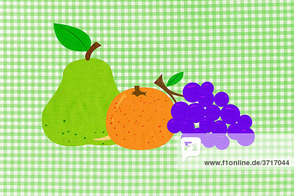Früchte auf grünem Gingham-Hintergrund