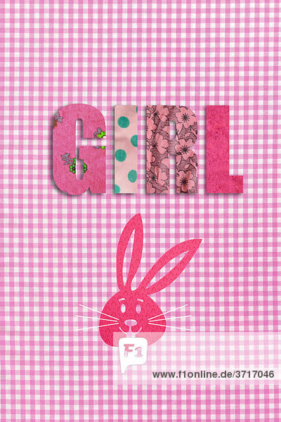Gingham Design mit dem Wort Mädchen und einem rosa Kaninchen