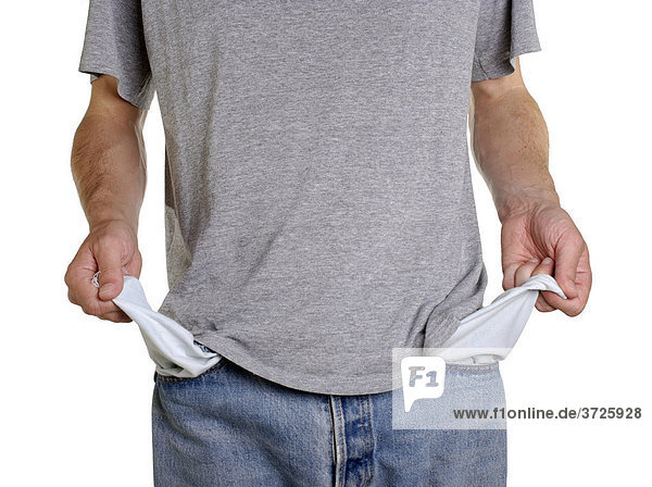 Man with empty pockets in tough economic times  conceptual shot