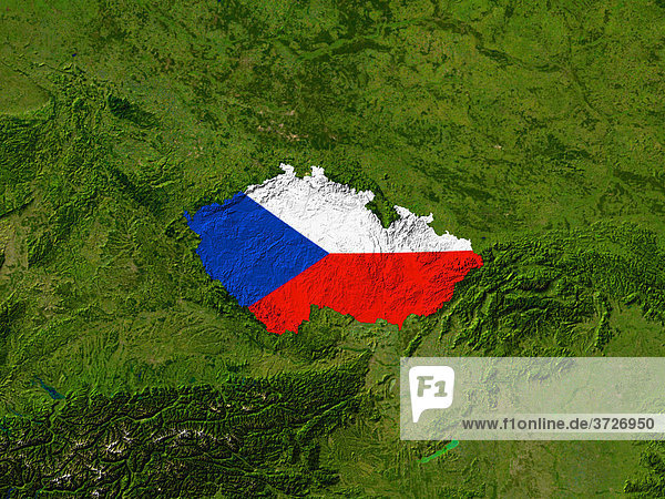 Satellite image of Czech Republic with the country's flag covering it