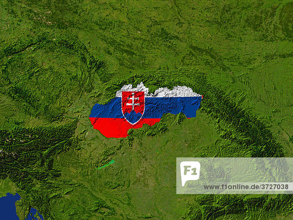 Satellite image of Slovakia with the country's flag covering it