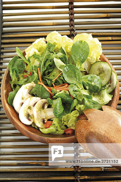 Gemischter Salat  Kopfsalat  Karotten  Zwiebeln  Feldsalat  Champignons  Salatgurken Salatbesteck