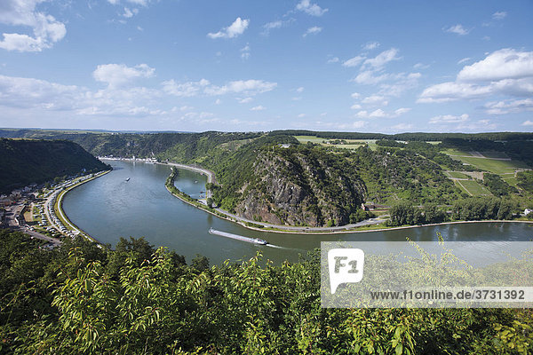 Der Rheinverlauf vor dem Loreleyfelsen  Rheinland-Pfalz  Deutschland  Europa