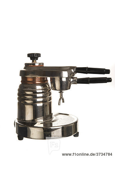 Alter elektrischer Espressokocher aus Italien  mit Siebträger und doppeltem Auslauf für zwei Tassen