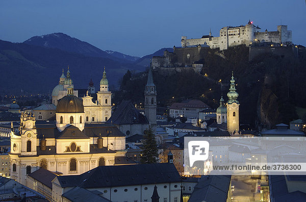 Historic town centre of Salzburg at night  Salzburg  Austria  Europe