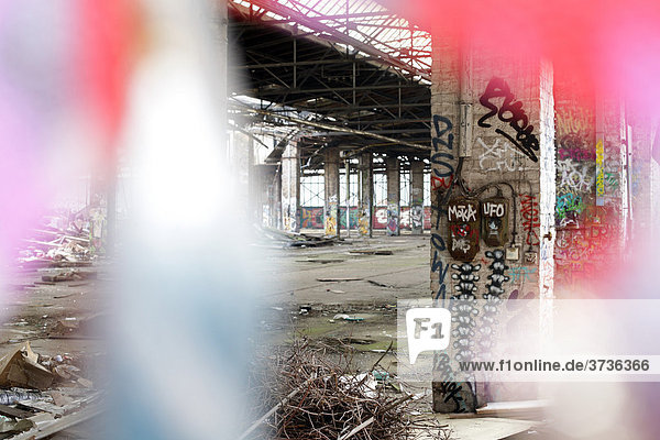 Industrial ruin  dilapidated buildings on the RAW site in Friedrichshain  Berlin  Germany