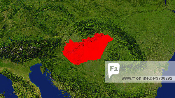 Landkarte  Ungarn ist rot hervorgehoben