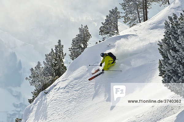 Deep snow skier  freerider  Tyrol  Austria  Europe