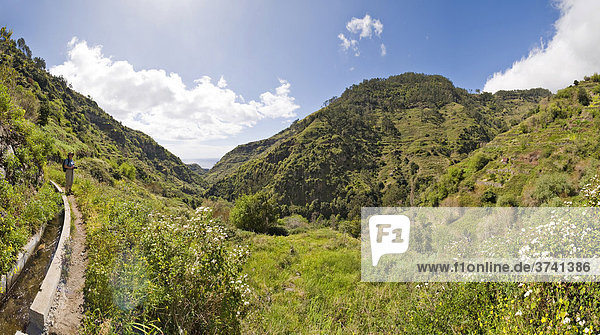 Blick zum Tal Lombo das Tercas von der Levada Moinho  Madeira  Portugal