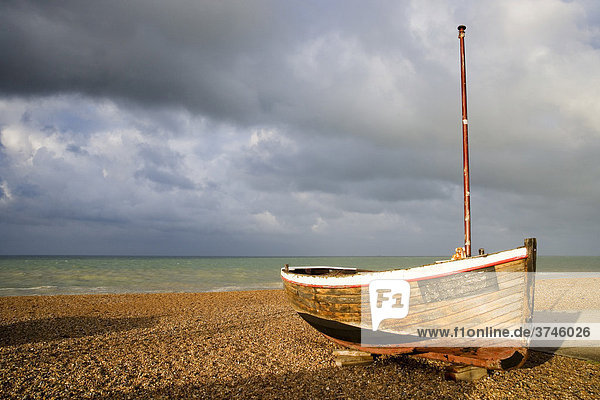 Old boat on a beach near Hove  Sussex  Great Britain  Europe