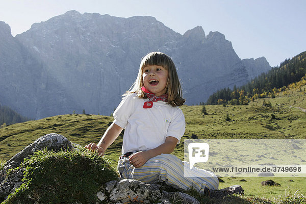 Mountain hiking child  girl  Karwendel Mountains  Alps  Austria  Europe