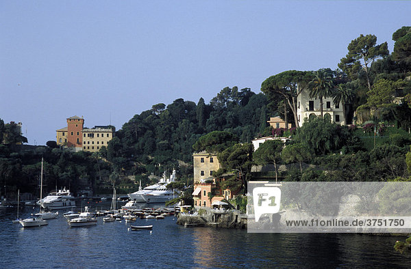 Bucht mit Villen und Booten  Portofino  Ligurien  Riviera  Italien