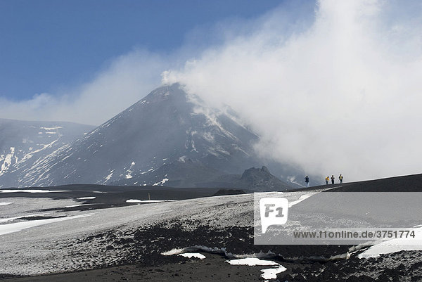 Smoke- and fog-covered volcanic landscape  Mt. Etna  Sicily  Italy